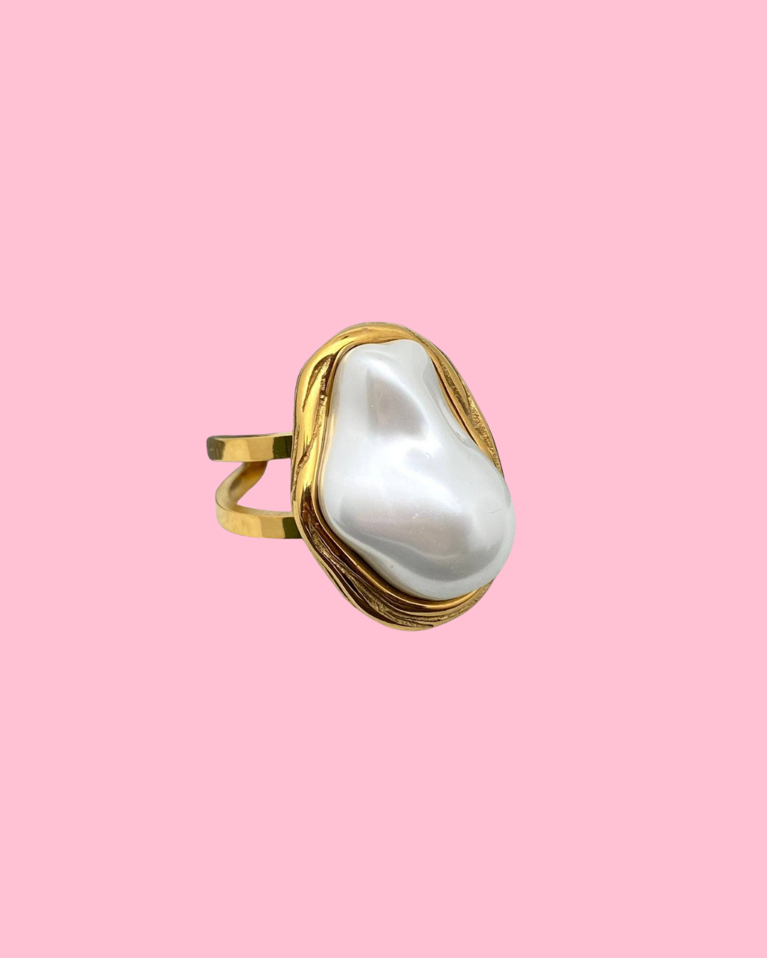 Cameron 18K Gold Non-Tarnish Classic Pearl Round Ring