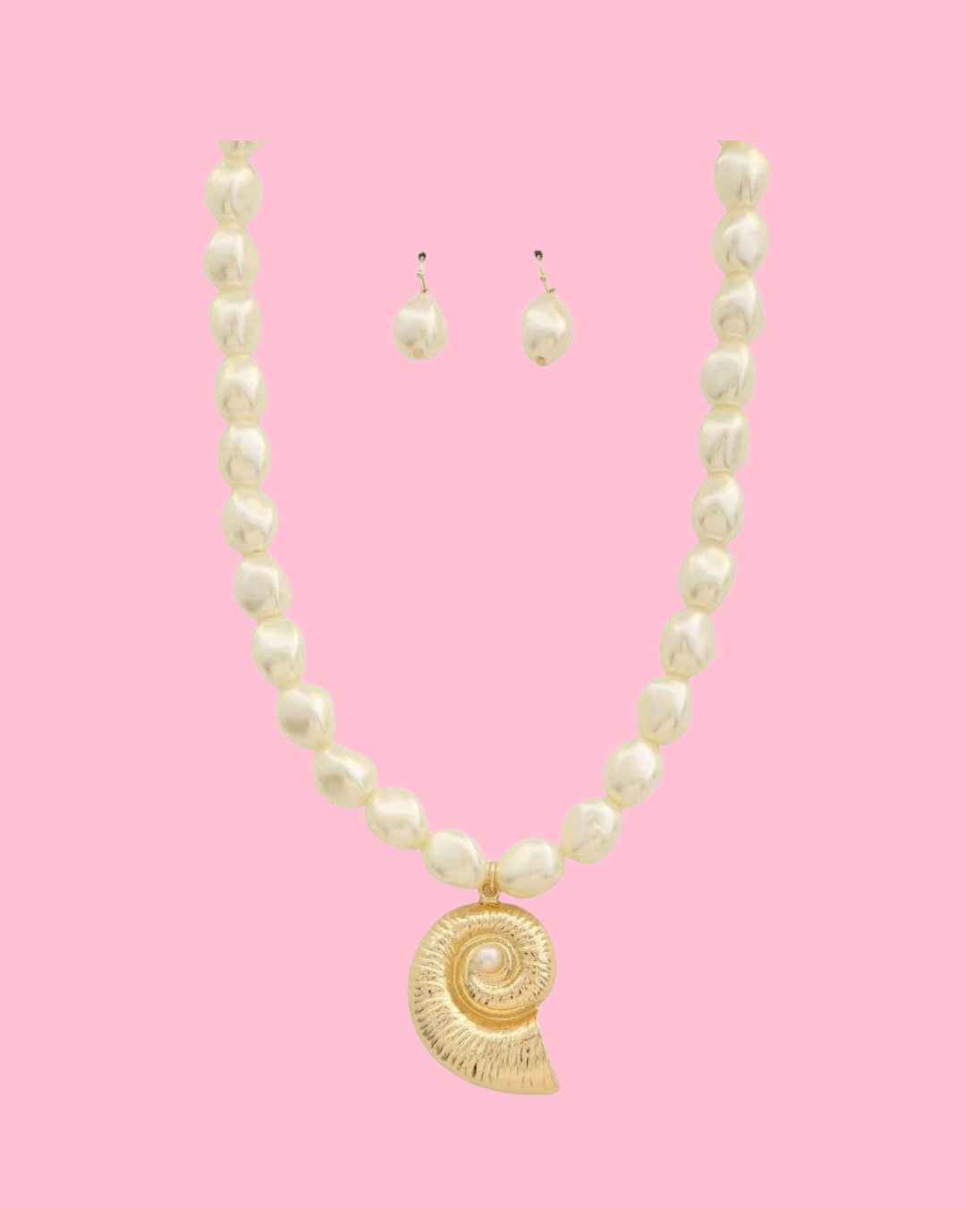 SEASHELL PENDANT METAL PEARL BEAD NECKLACE