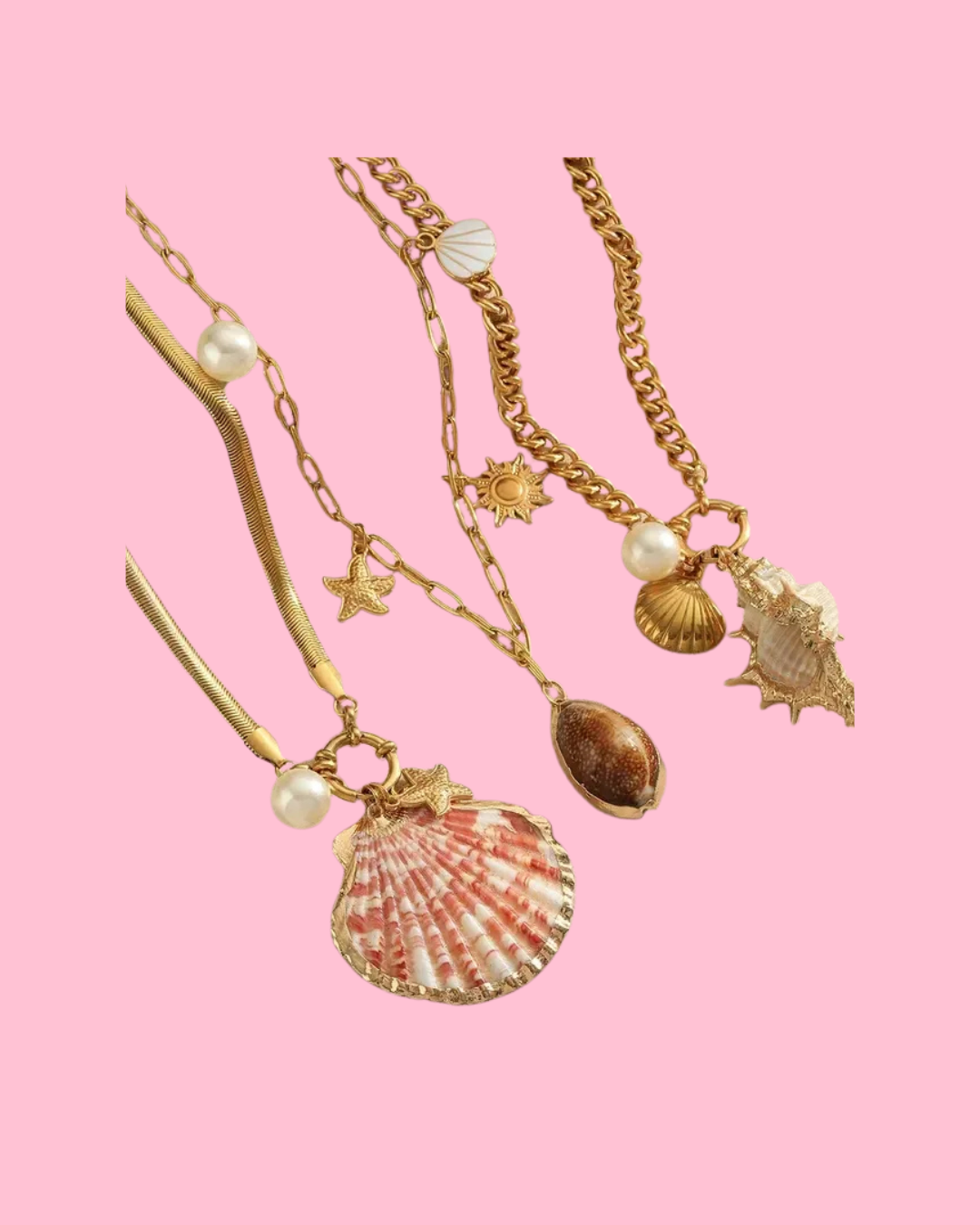 18K Gold Shell Charm Necklace – Stainless Steel