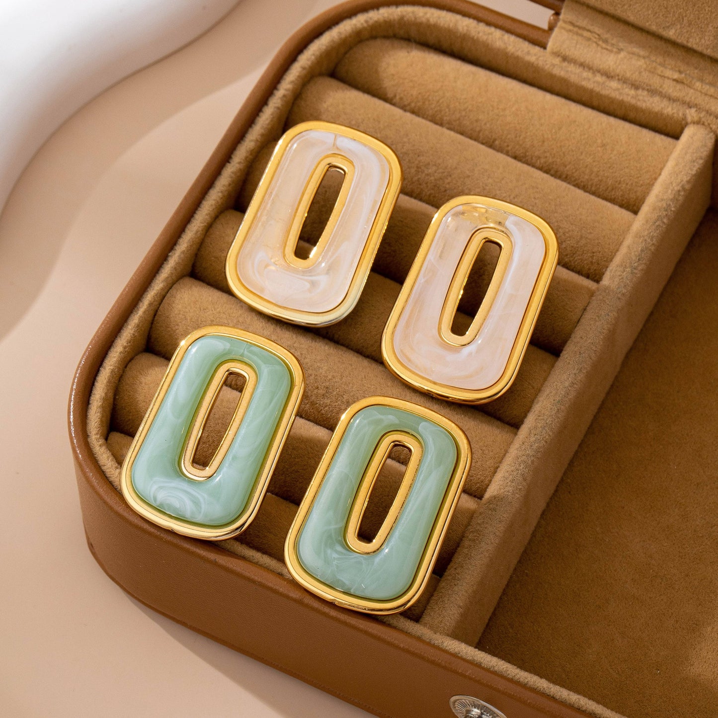 Enamel Rectangle Cutout Stud Earrings Set