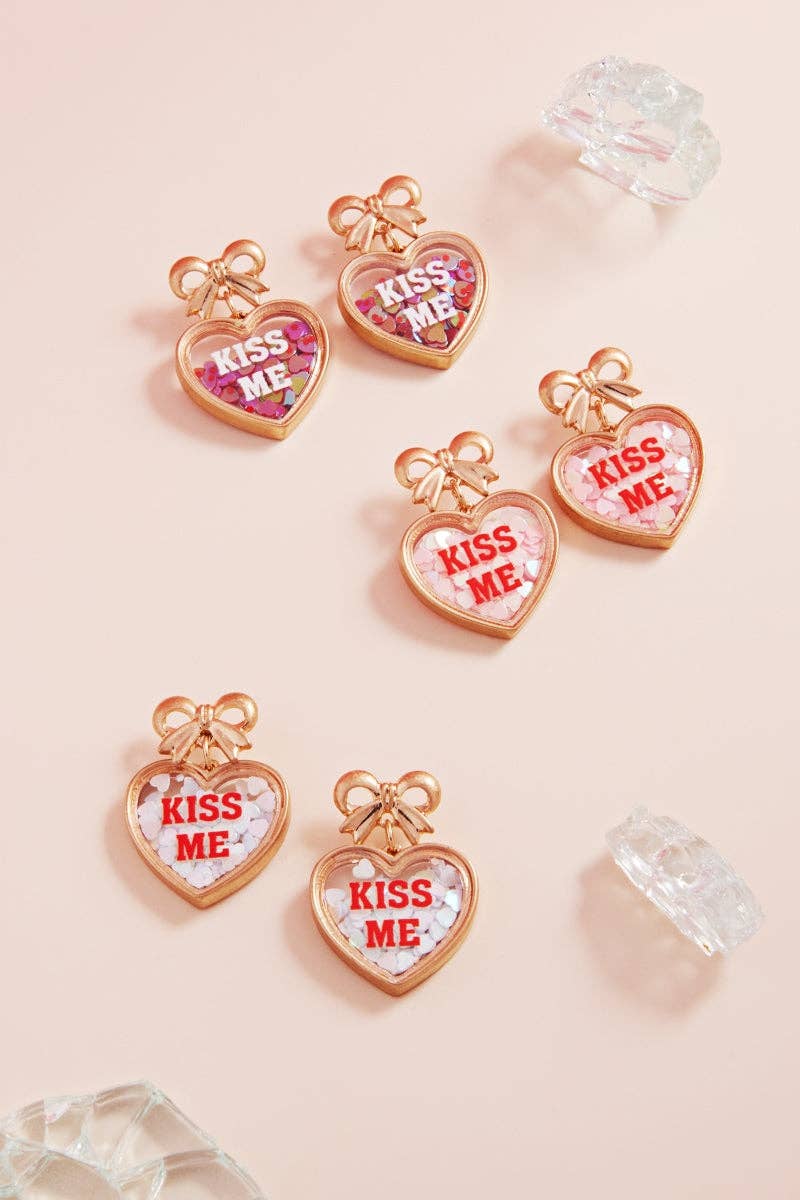 Valentines Day Heart Glitter Shaker Post Earrings