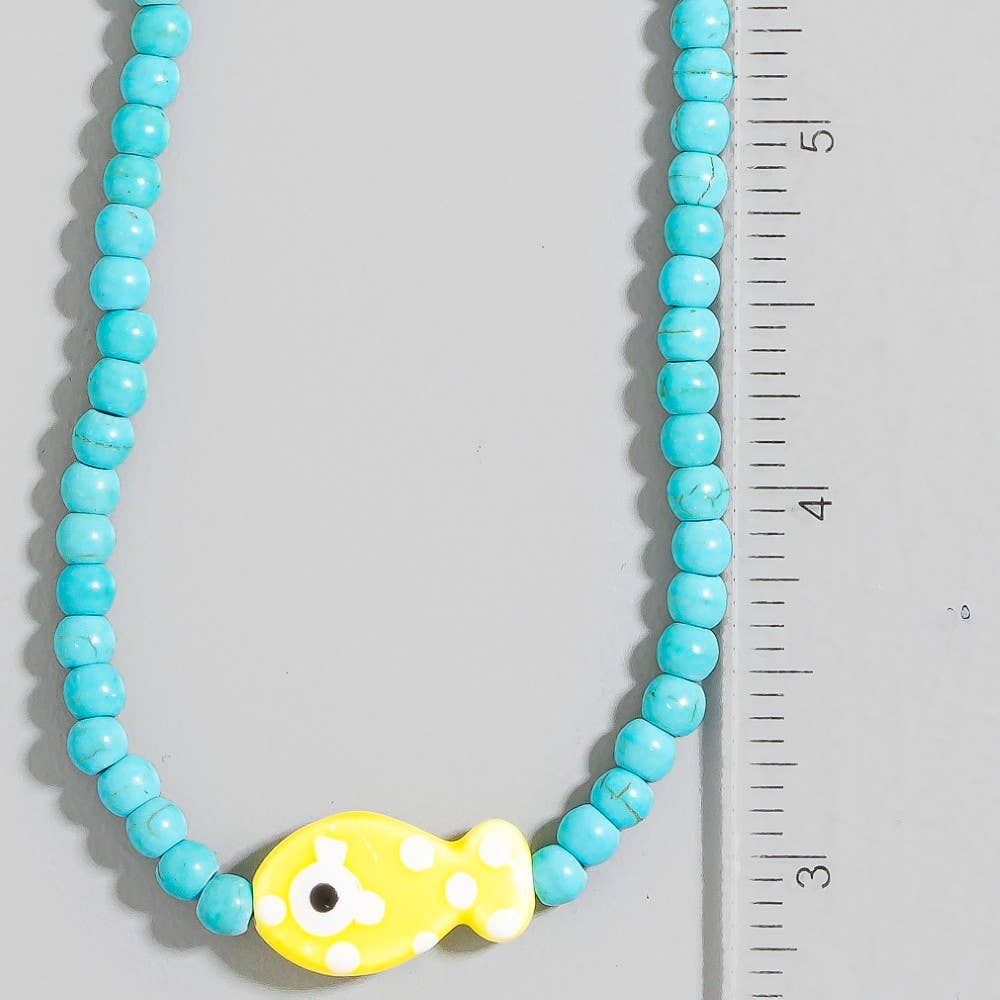 Ceramic Fish Pendant Ball Beaded Necklace