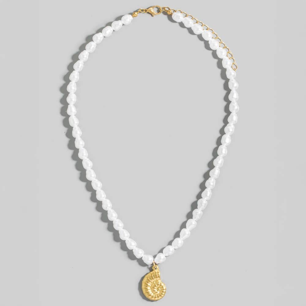 Spiral Shell Pendant Beaded Necklace