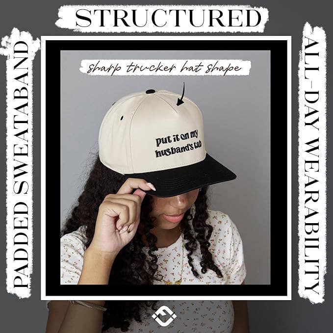 Two Tone Cap - Put It On My Husband's Tab - Black/Beige