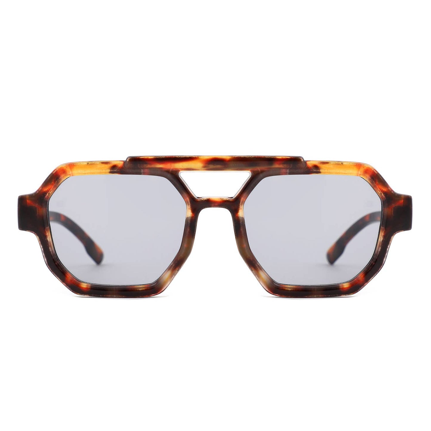 Square Geometric Block Aviator Brow-Bar Sunglasses