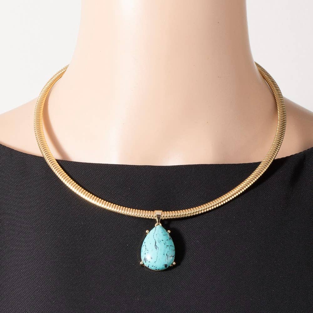 Teardrop Pendant Metallic Flexible Snake Chain Necklace