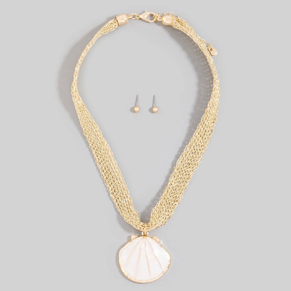 Enamel Seashell Pendant Multi Chain Necklace