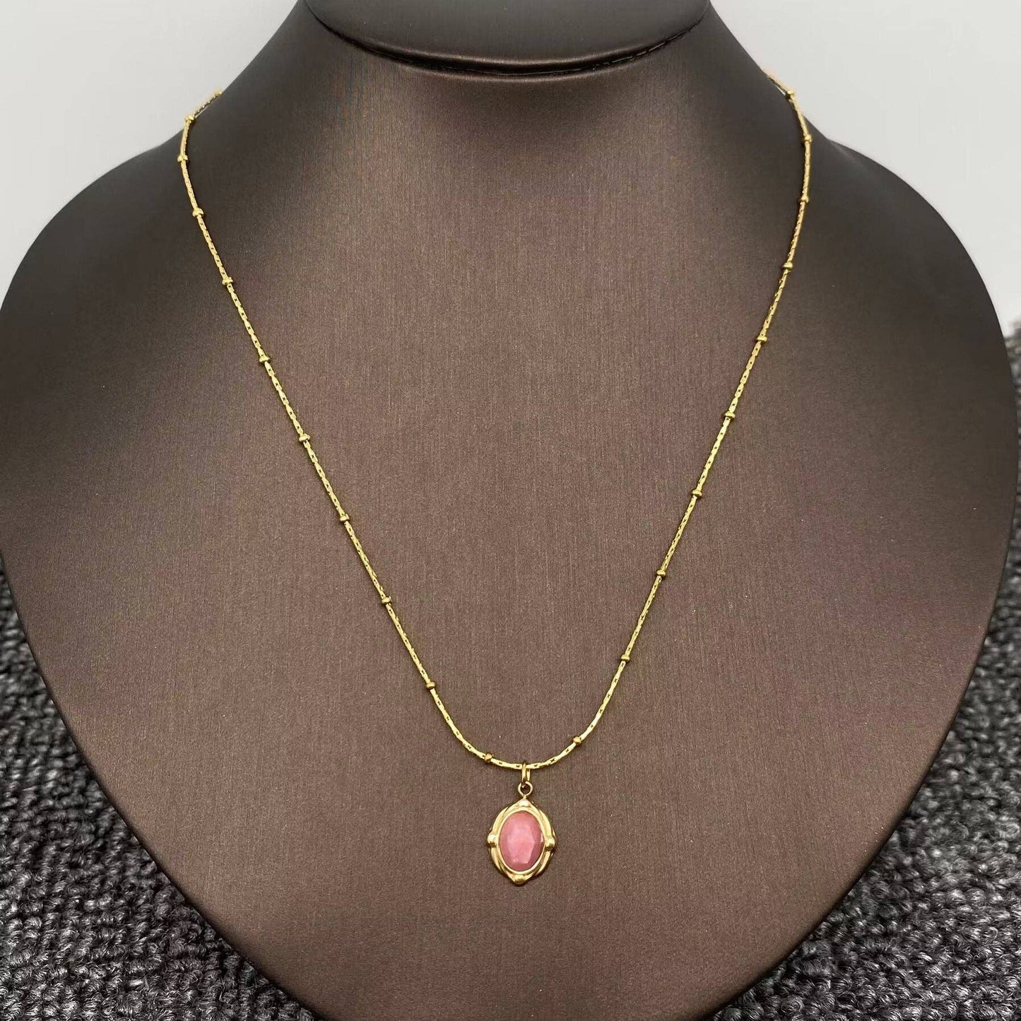Geometric Rhodochrosite Charm 18K Golden Necklace