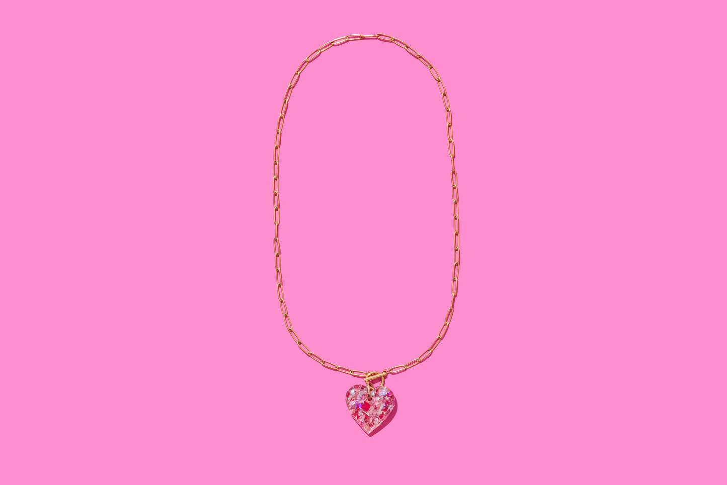 Chain Necklace - Heart - Pink + Silver Confetti