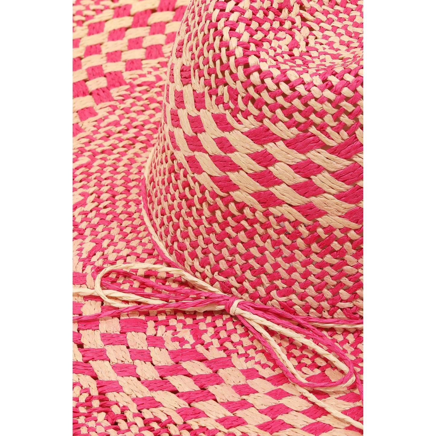 Checkered Straw Weave Sun Hat