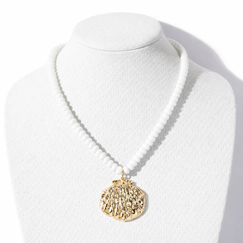 COLOR BEAD SHELL PENDANT NECKLACE
