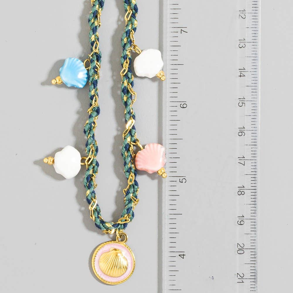Stainless Steel Clam Shell Coin And Epoxy Charms Braided