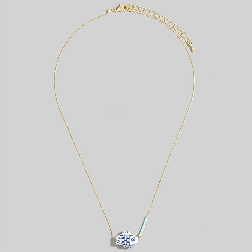 Dainty Chain Ceramic Fish Pendant Necklace