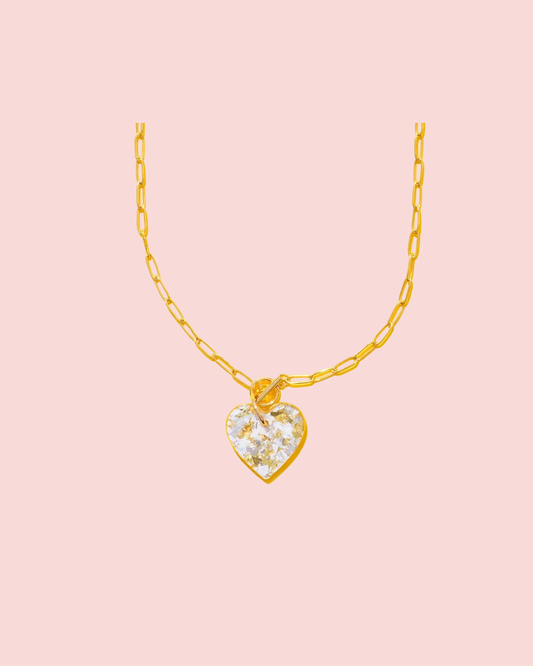 Paperclip Chain Necklace - Heart - Pearl Confetti