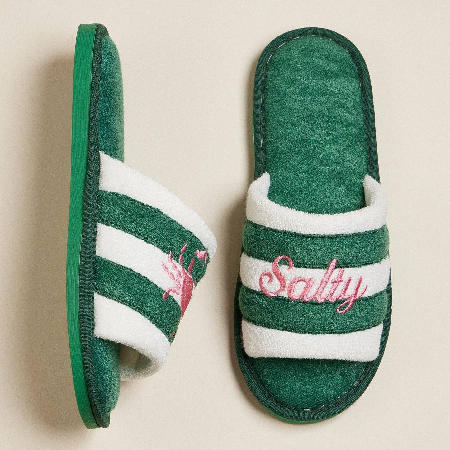 Salty Crab Embroidered Striped Slippers