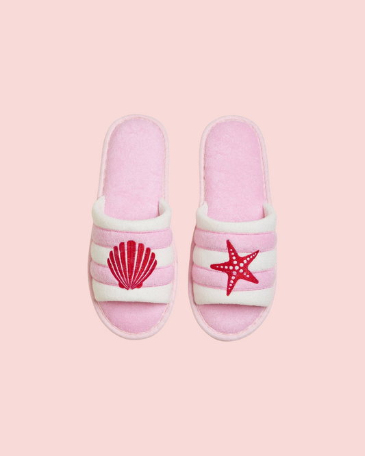 Striped Slippers with Starfish and Shell Design