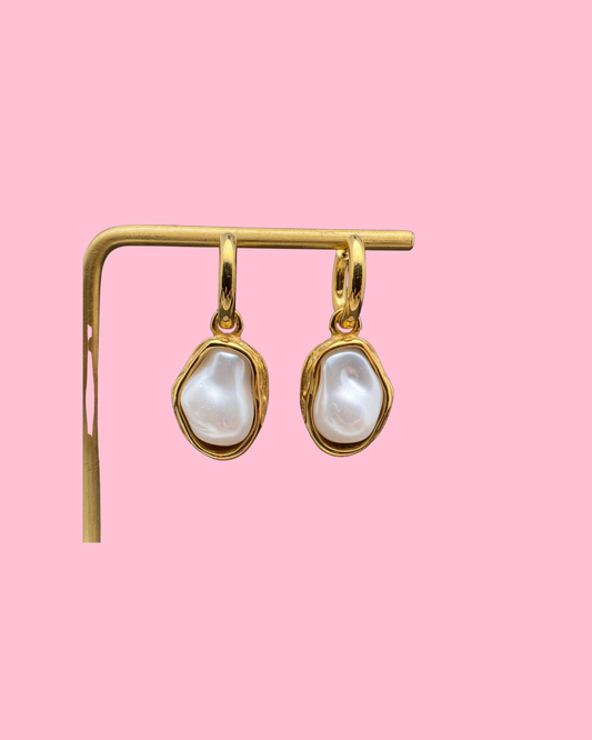 Baroque Pearl 18K Gold Plated S.Steel huggie Earrings - FGS