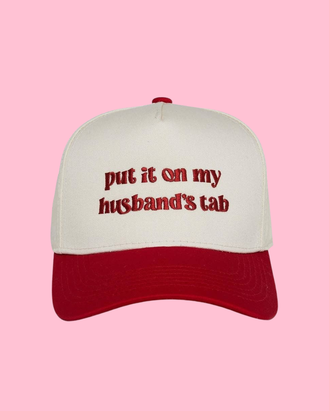 Two Tone Cap - Put It on My Husbands Tab - Beige/Red