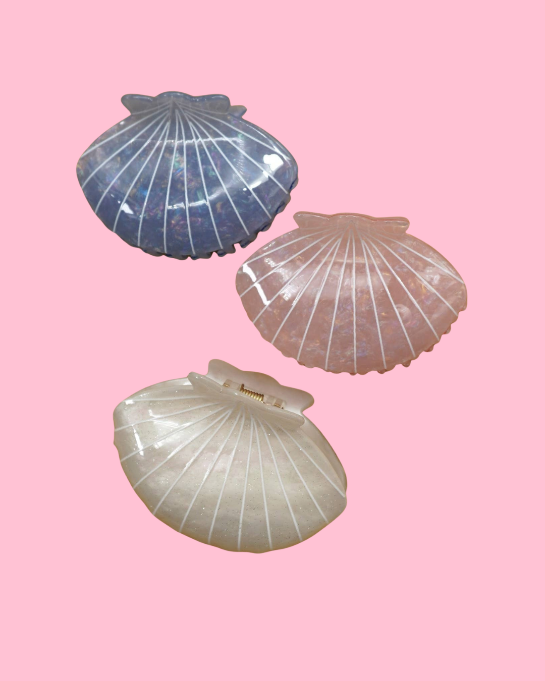 Jumbo Pink PVC Seashell Claw Clip