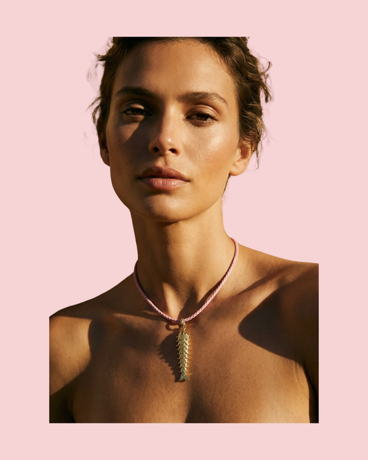 Gold Fish Bone Pendant Necklace