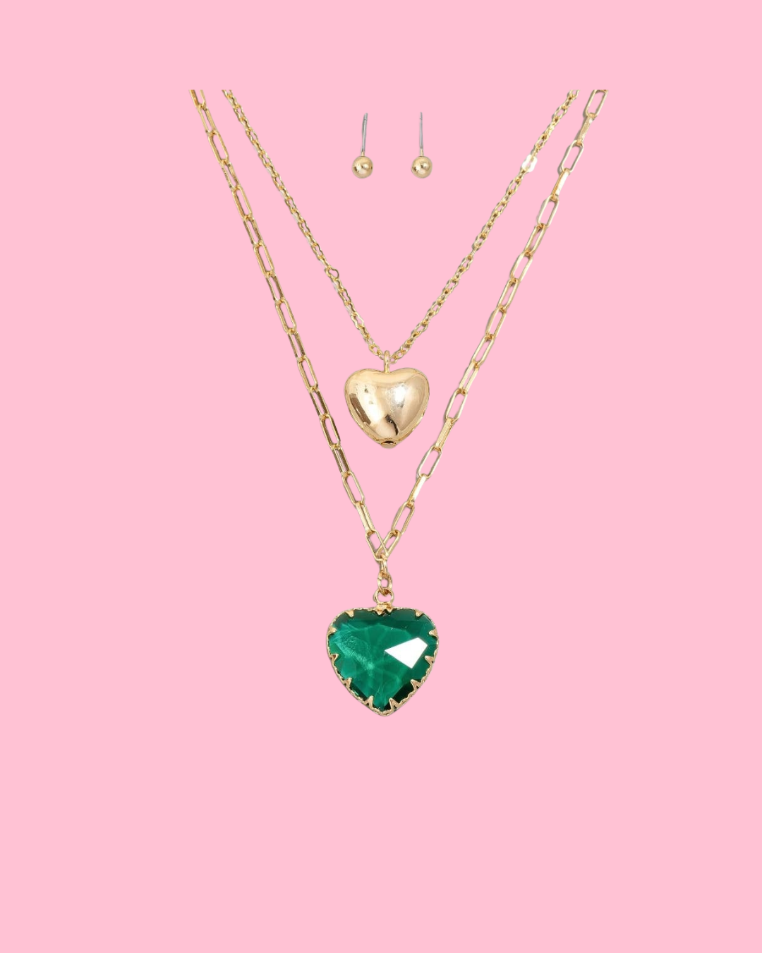 Faceted Crystal And Metallic Pendant Necklace Set