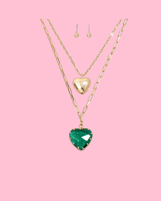 Faceted Crystal And Metallic Pendant Necklace Set