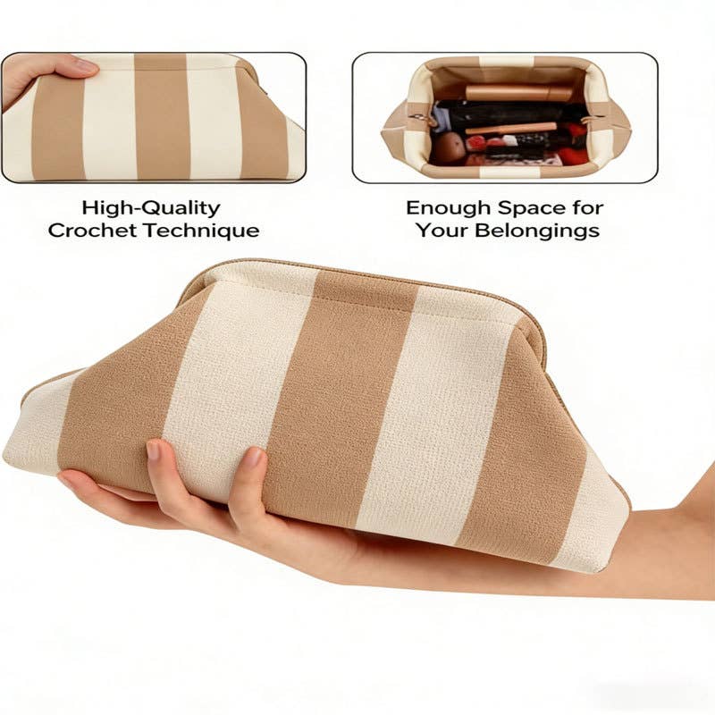 Stripe Knit Cosmetic Bag Geo Pattern Storage Clutch