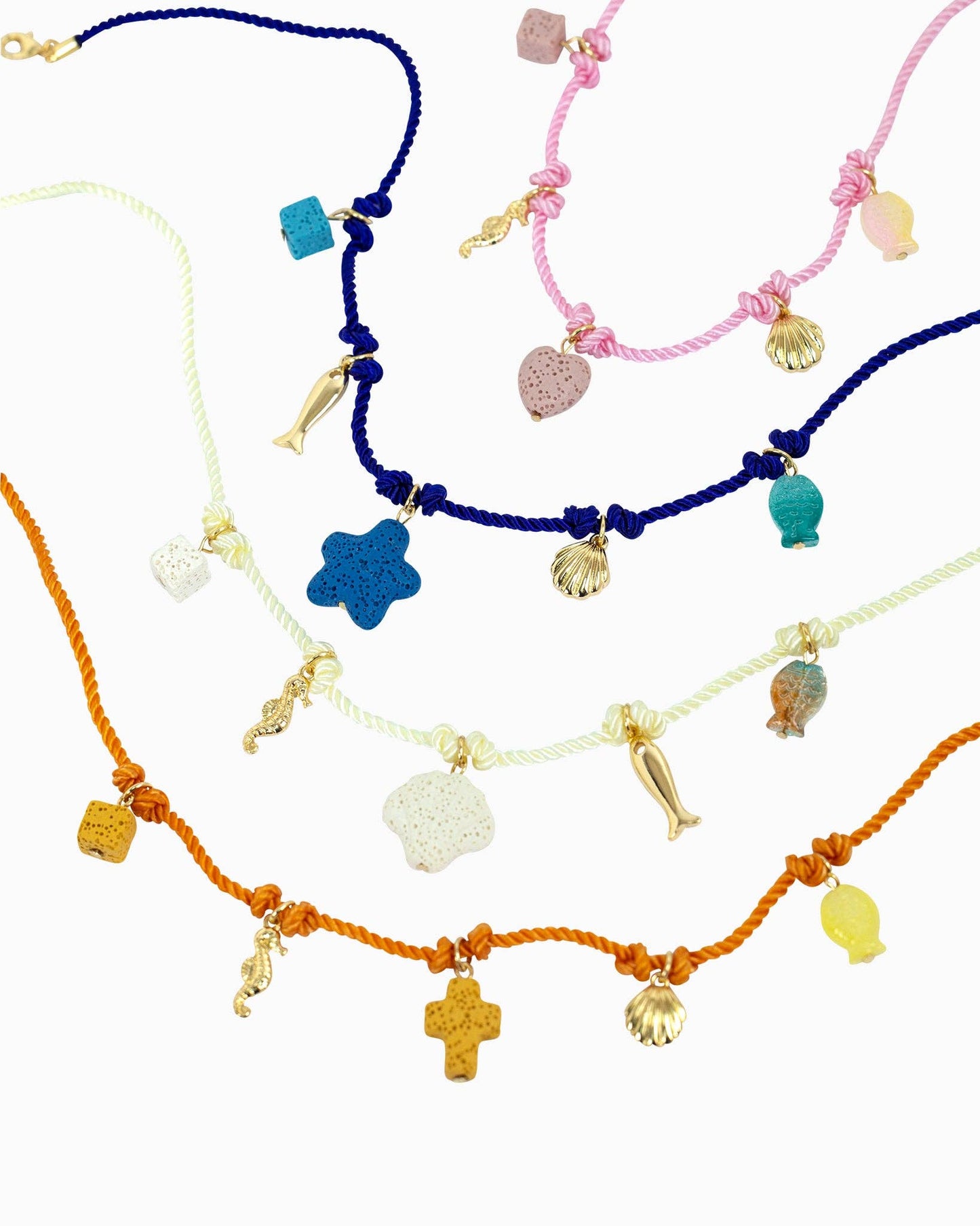 Beach Mode Coastal Coral Cove Treasure Rope 5 Charm Necklace