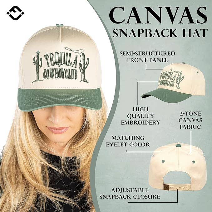 2-Tone 3D Embroidered Cap - Tequila Cowboy Club - Sage/Beige