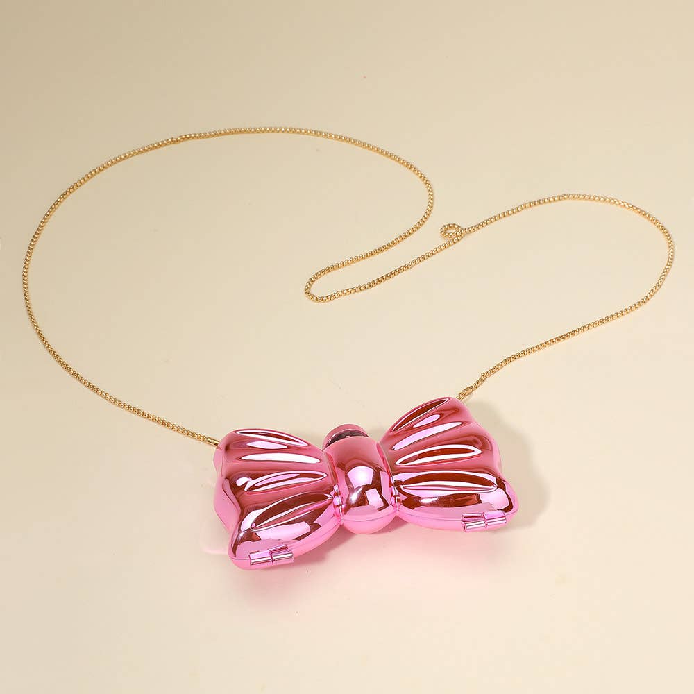 Metallic Compact Bow Clutch Evening Bag / Crossbody Bag