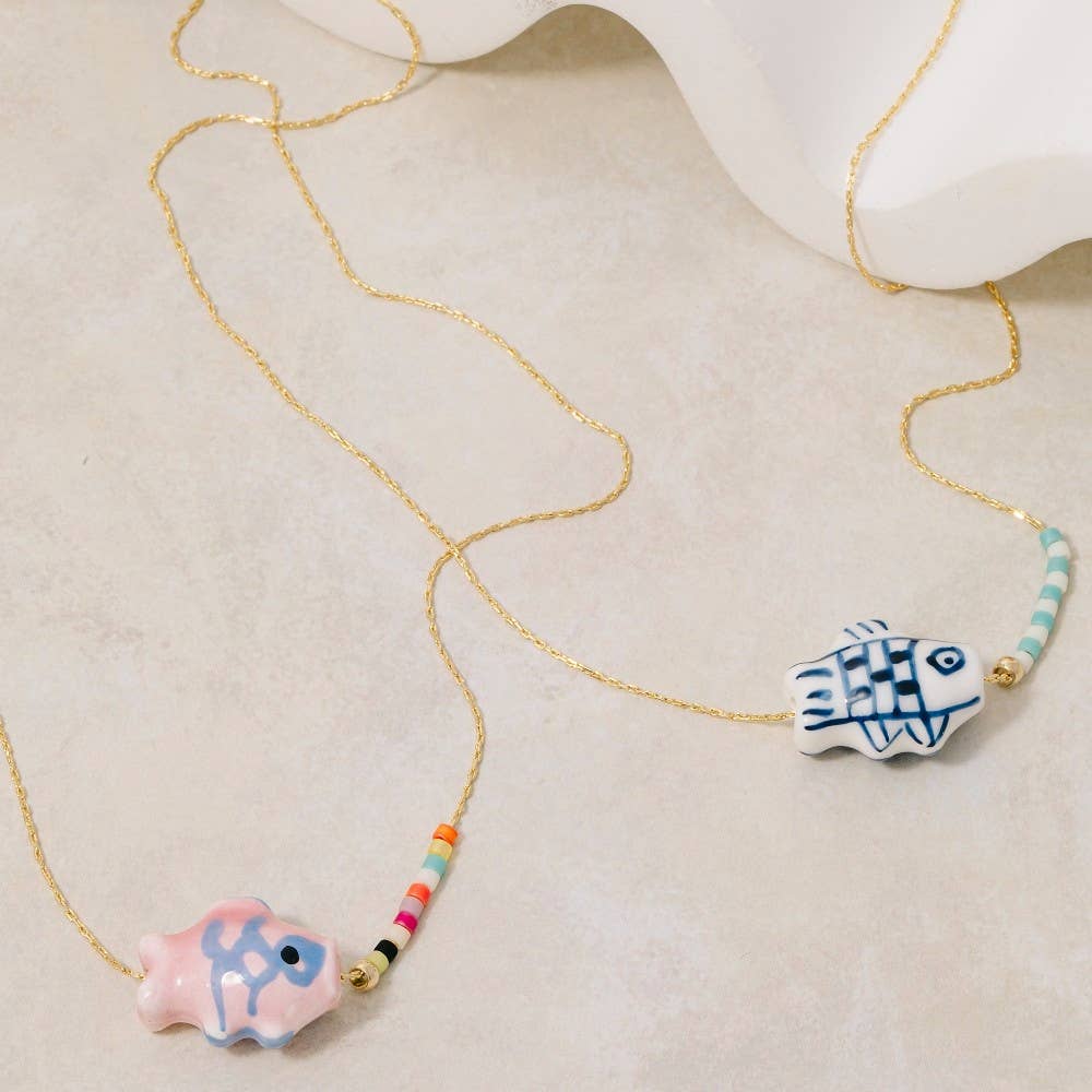 Dainty Chain Ceramic Fish Pendant Necklace