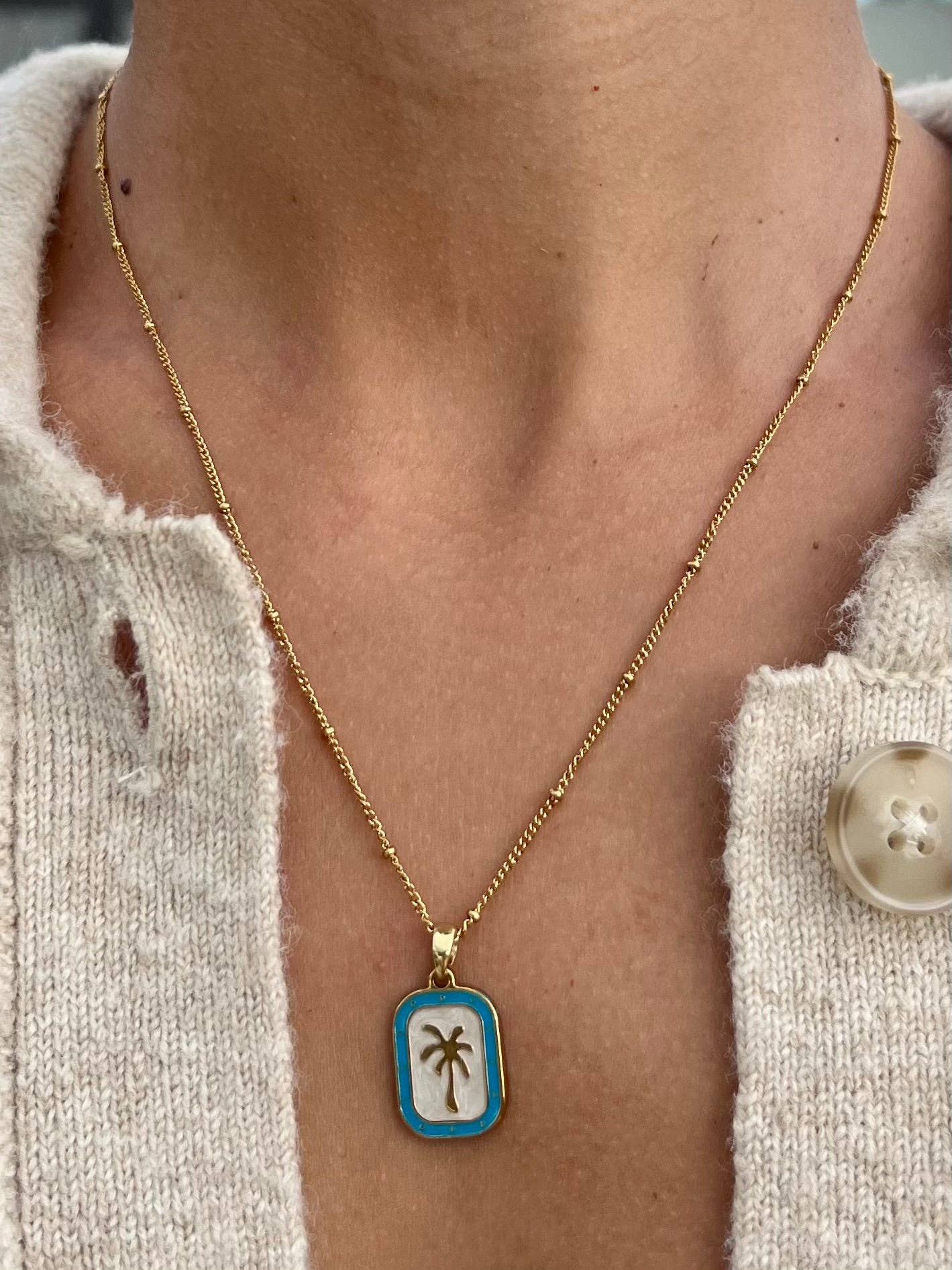 Blue Palms Necklace | Waterproof Boho Surfer Beach Jewelry