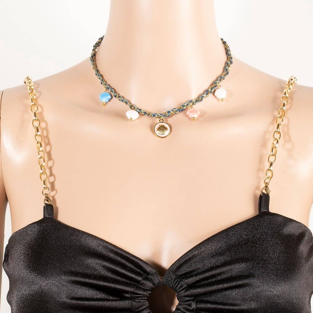 Stainless Steel Clam Shell Coin And Epoxy Charms Braided