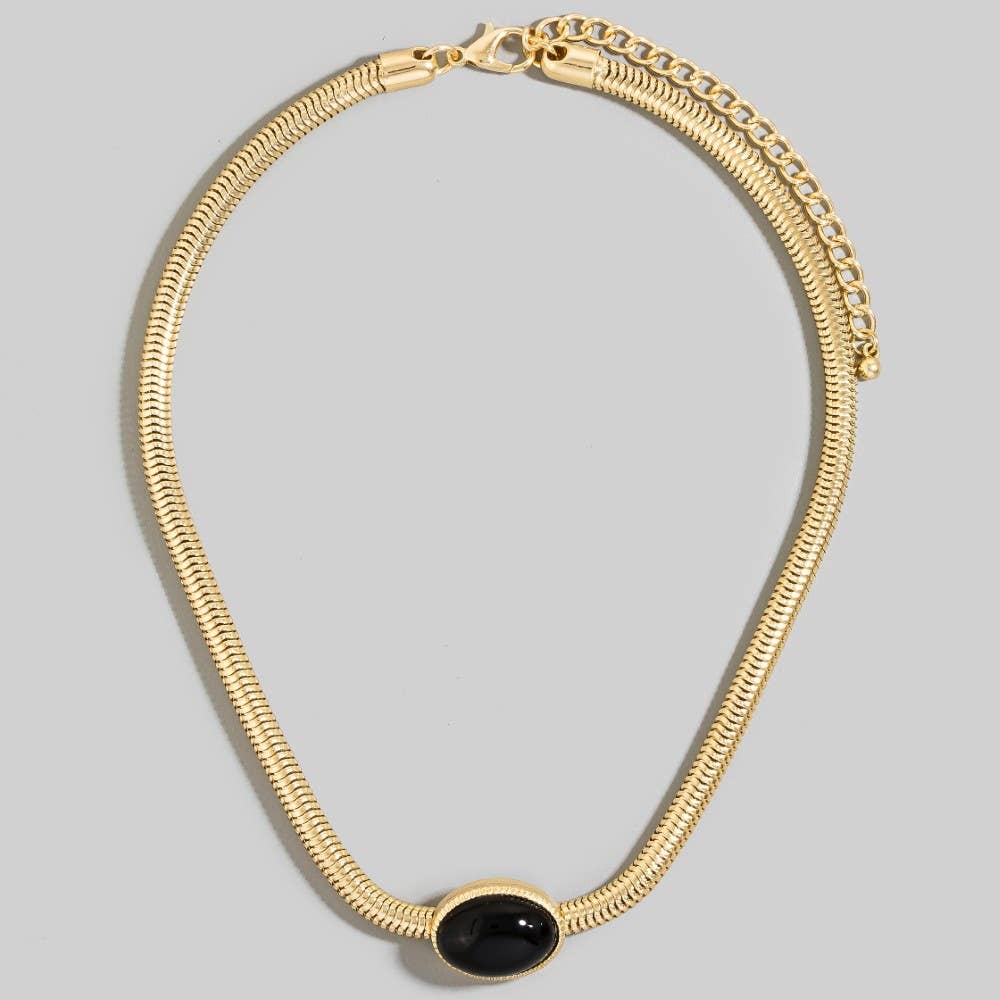 Oval Pendant Metallic Flexible Snake Chain Necklace