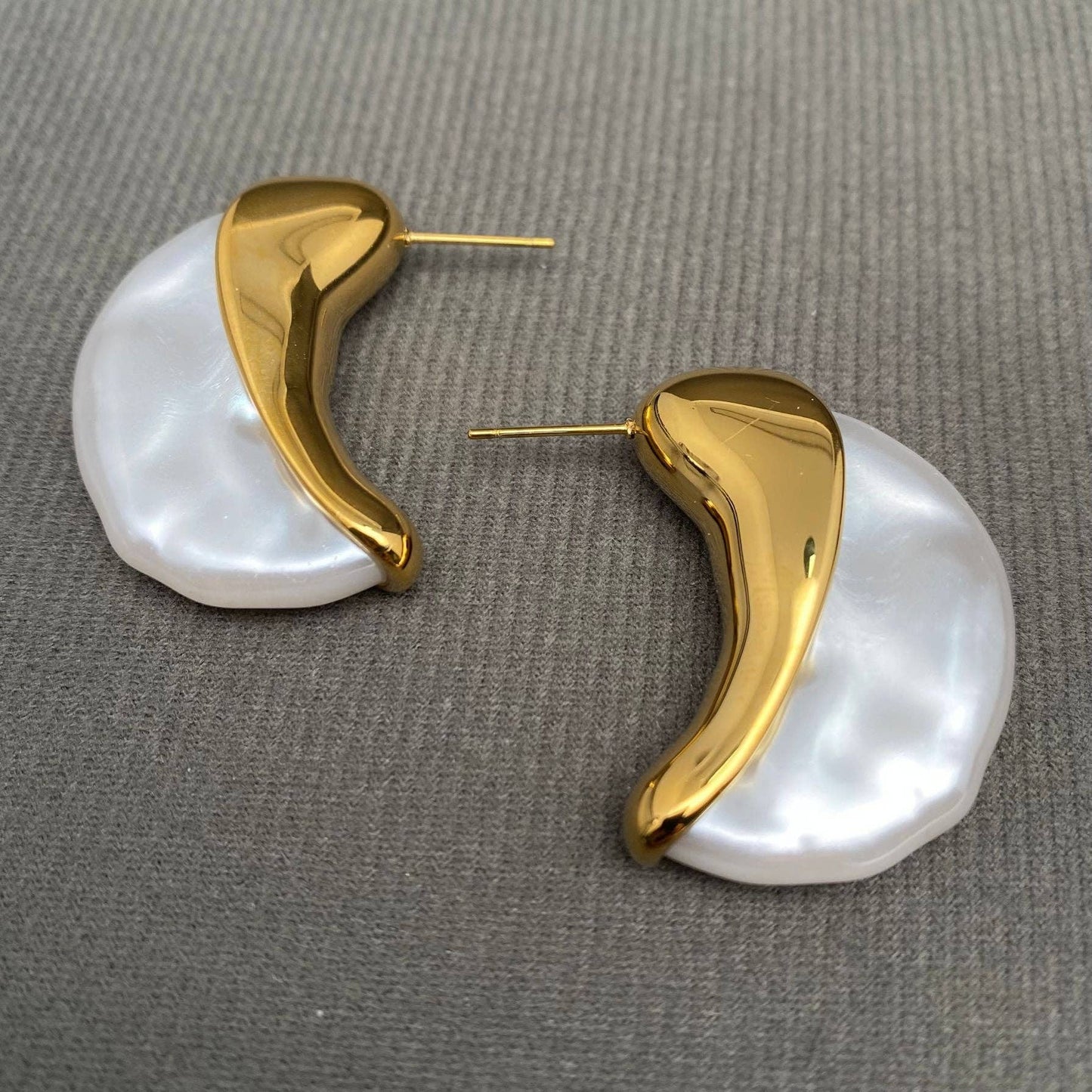Pearl Inlaid Moon 18K Gold Plated S.Steel Earrings - FGS