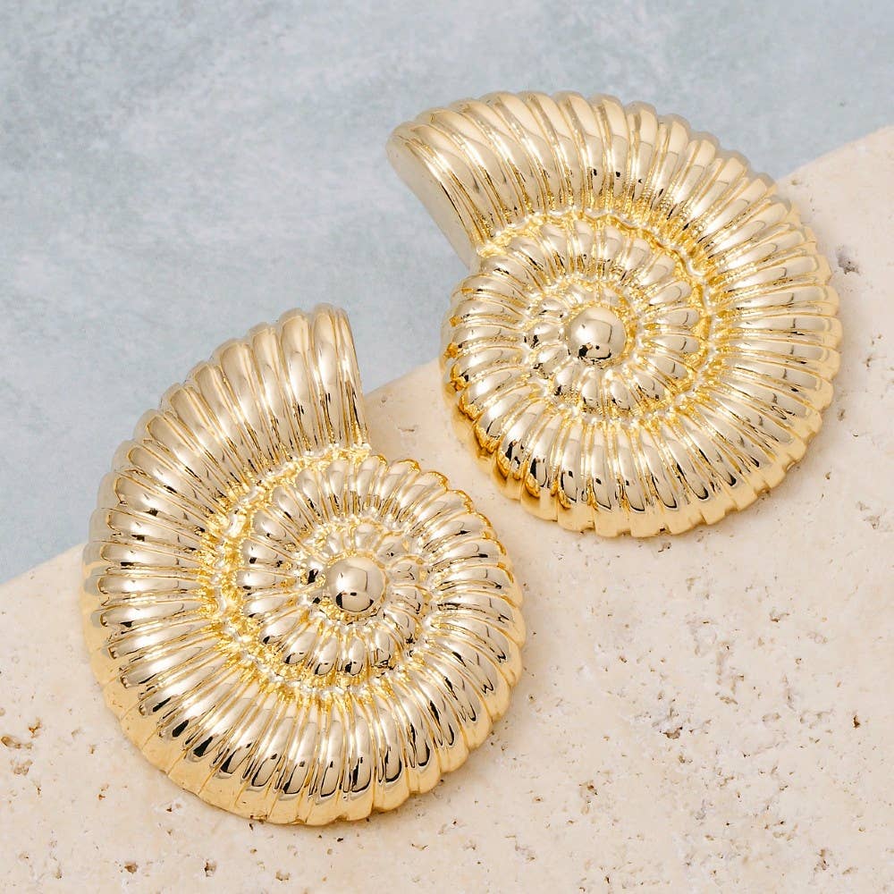 Ribbed Texture Nautilus Seashell Earrings