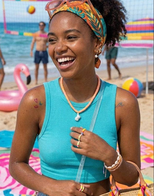 Beach Mode Coastal Sunset Swirl Pearlized Shell Beaded Necklace
