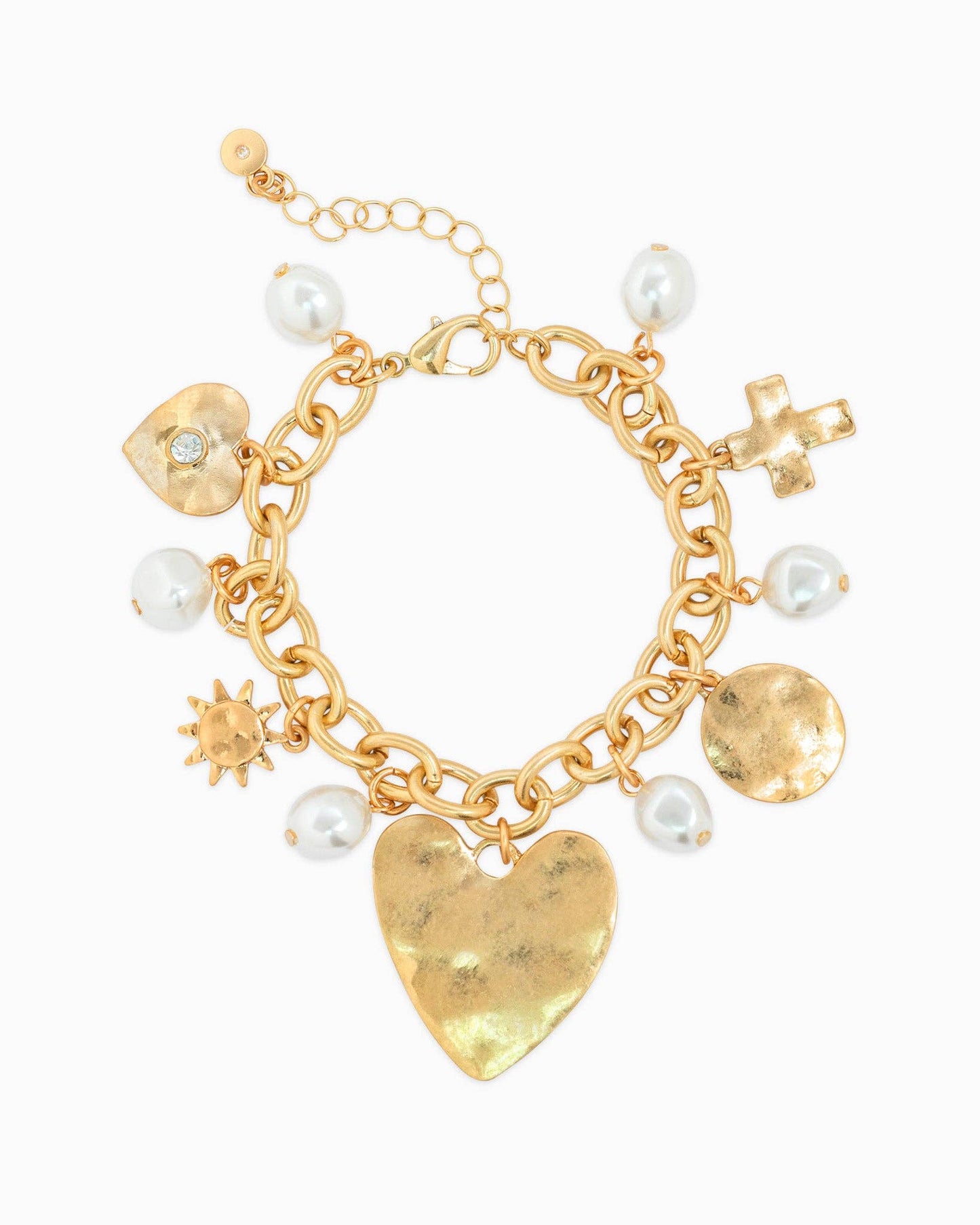 Hammered Heart Charm Chain Bracelet