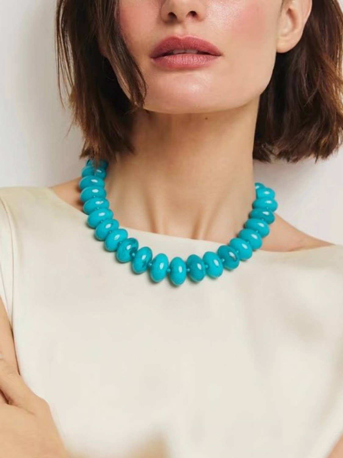 Flat Beaded Necklace Chunky Disc Choker Statement Jewelry