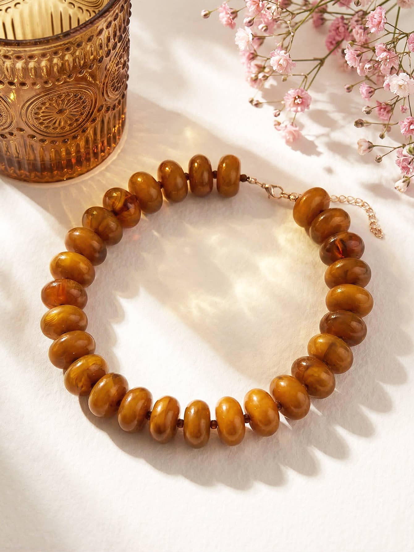 Flat Beaded Necklace Chunky Disc Choker Statement Jewelry