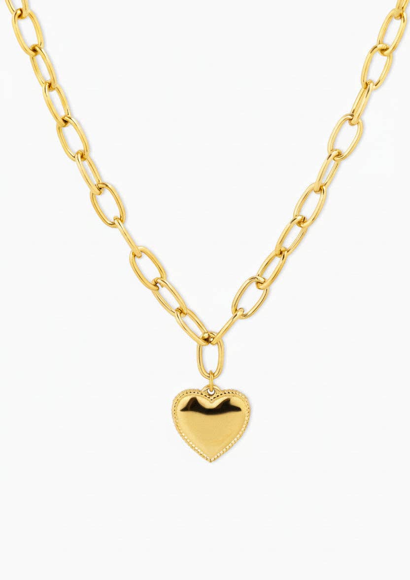 Stainless Steel Chunky Heart Statement Link Chain Necklace