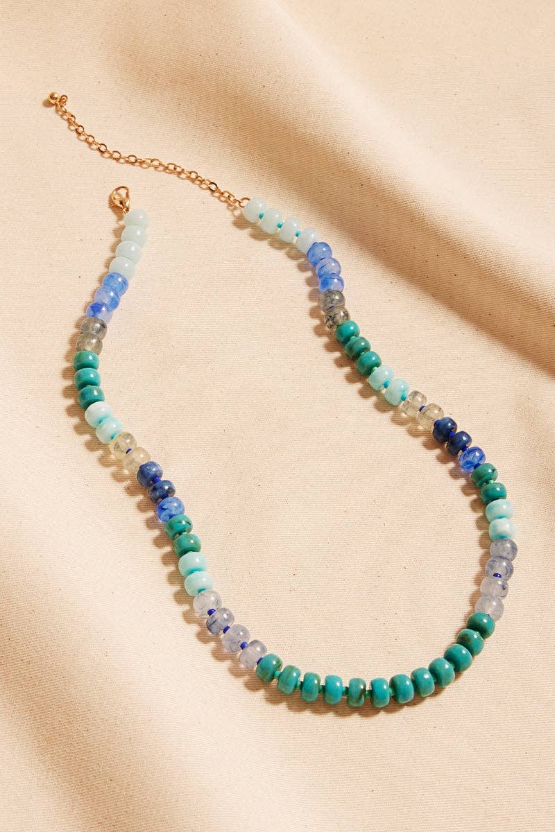 Flat Round Resin Beads Ombre Mixed Short Necklace