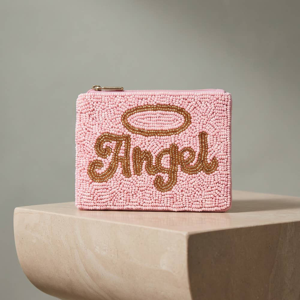 Angel Halo Script Beaded Coin Pouch