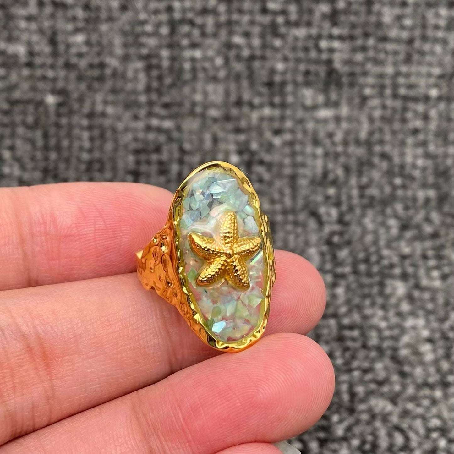 Shattered Shell 18K Gold Plated S.Steel Starfish Ring - FGS