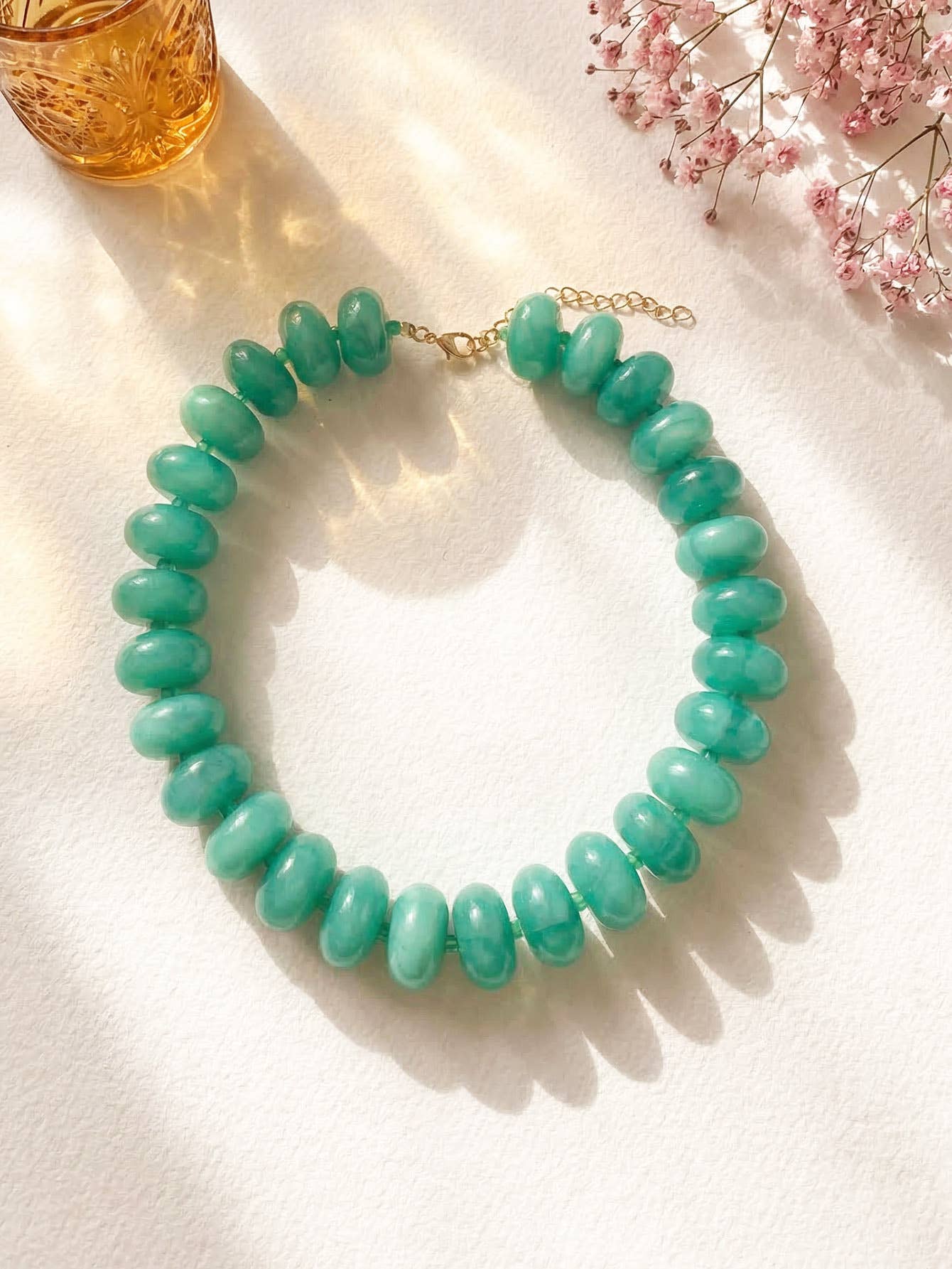 Flat Beaded Necklace Chunky Disc Choker Statement Jewelry
