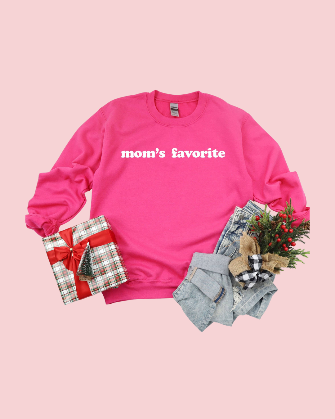 Mom's Favorite Funny Holiday Crewneck Sweatshirt - PINK
