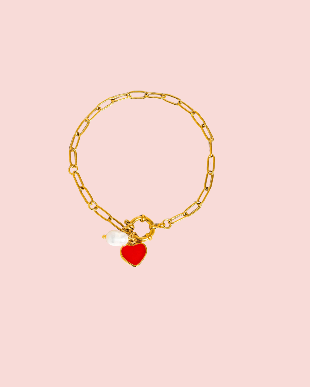 Eulalie 18K Gold Non-Tarnish Heart Pearl Chain Bracelet