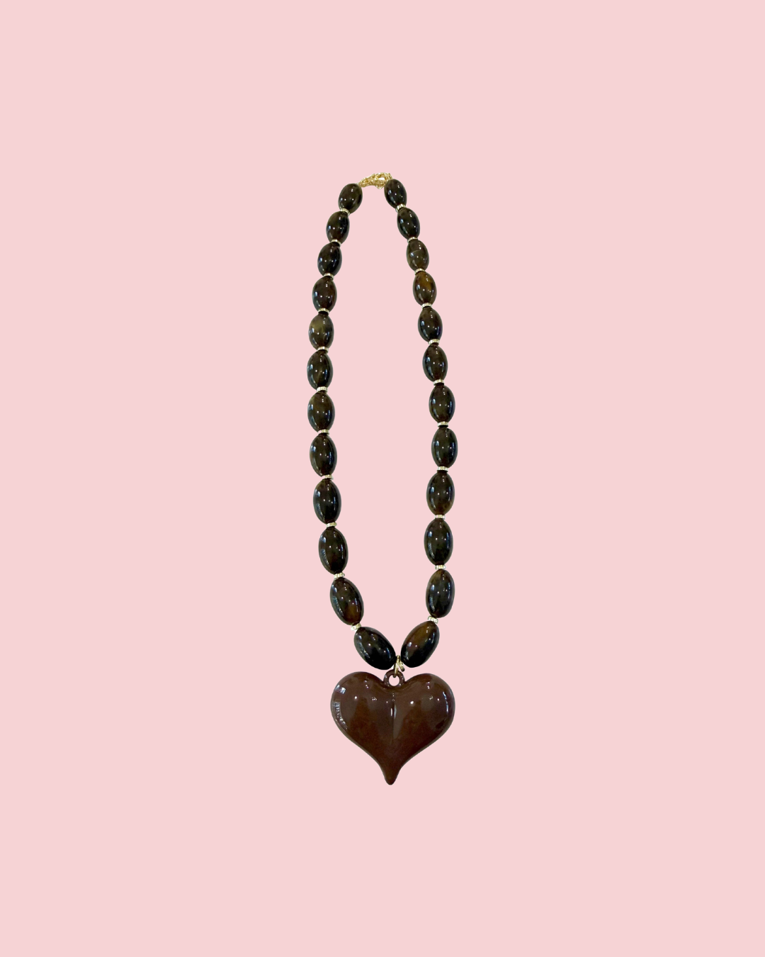 Roxie Brown Beaded Necklace with Heart Charm