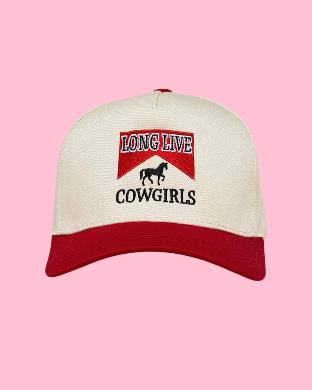 2-Tone Embroidered Cap - Long Live Cowgirls - Red/Beige
