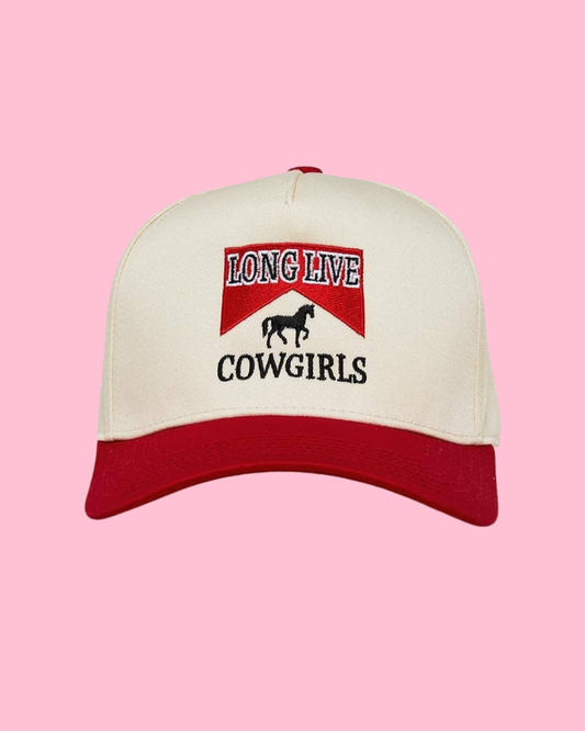2-Tone Embroidered Cap - Long Live Cowgirls - Red/Beige